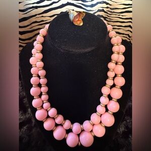 Pink Vintage Bubblegum Graduated Beaded Double Strand Costume Jewelery Necklace